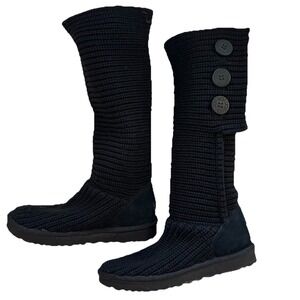 Women's UGG Classic Cardy Knit Slouch Boots Black 7 Cozy Comfort Winter Warm